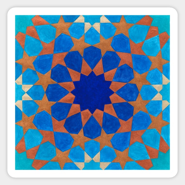 Blue and copper Islamic pattern Sticker by LieveOudejans